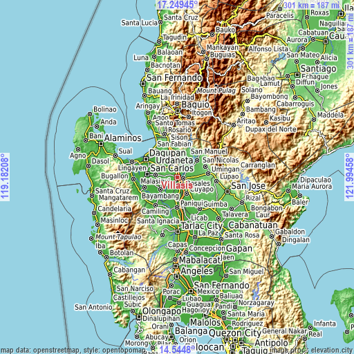 Topographic map of Villasis