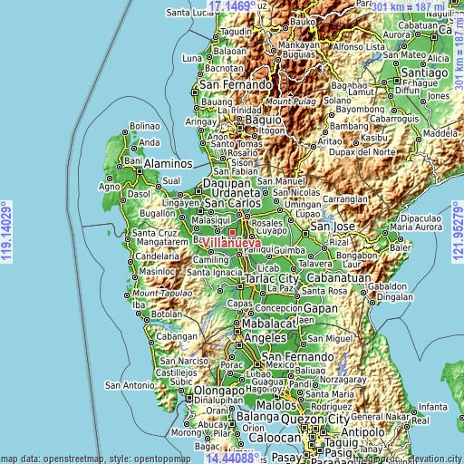 Topographic map of Villanueva