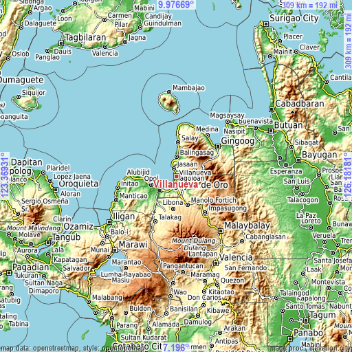 Topographic map of Villanueva