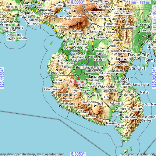 Topographic map of Villamor