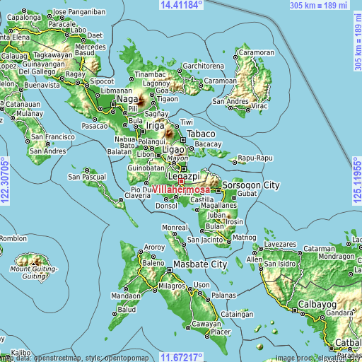 Topographic map of Villahermosa