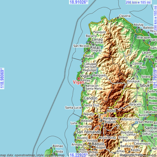 Topographic map of Vigan