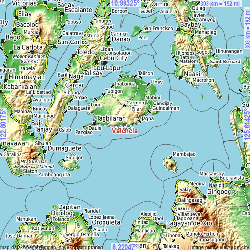 Topographic map of Valencia