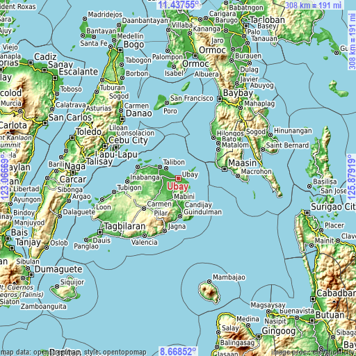 Topographic map of Ubay