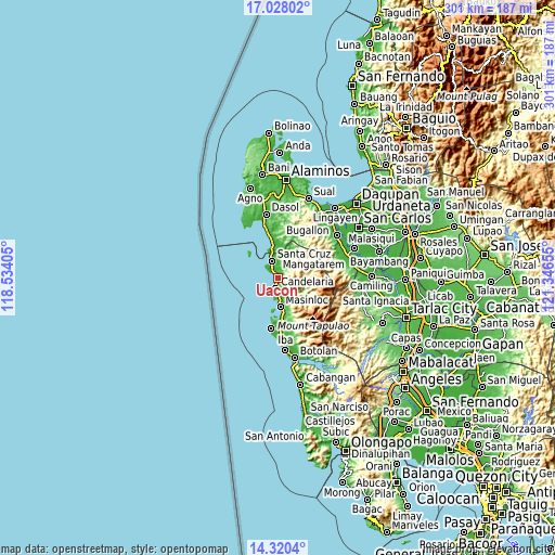 Topographic map of Uacon