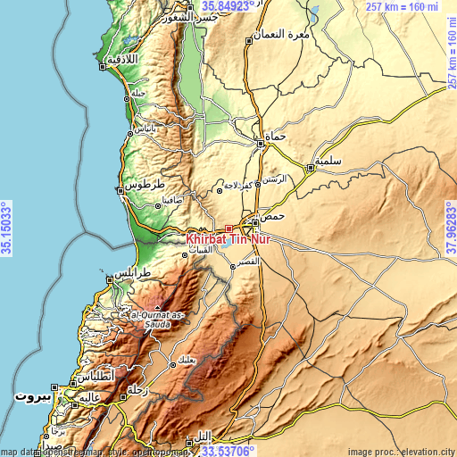 Topographic map of Khirbat Tīn Nūr