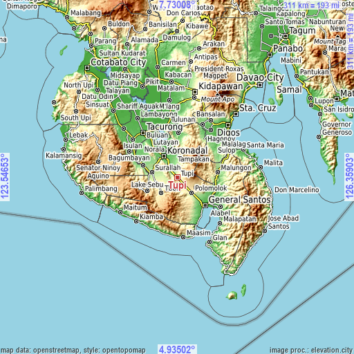 Topographic map of Tupi