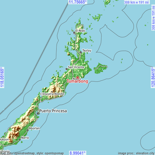 Topographic map of Tumarbong