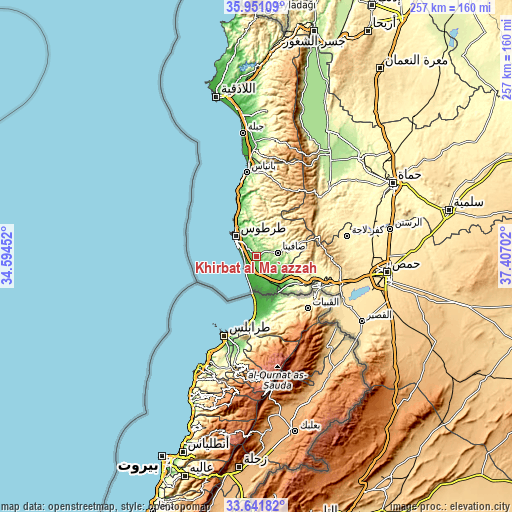Topographic map of Khirbat al Ma‘azzah