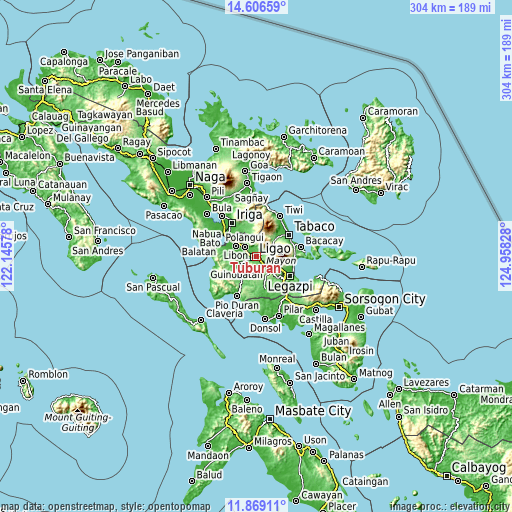 Topographic map of Tuburan