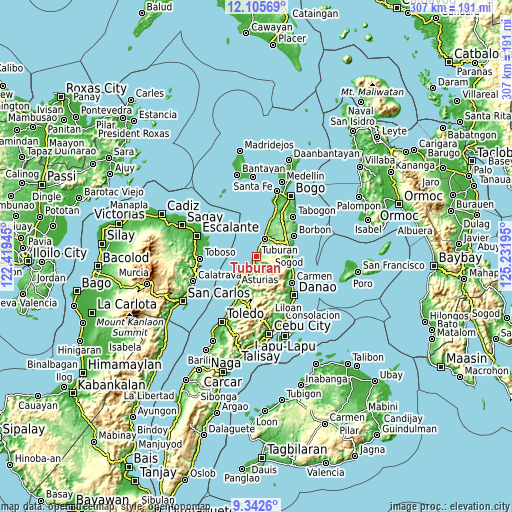 Topographic map of Tuburan