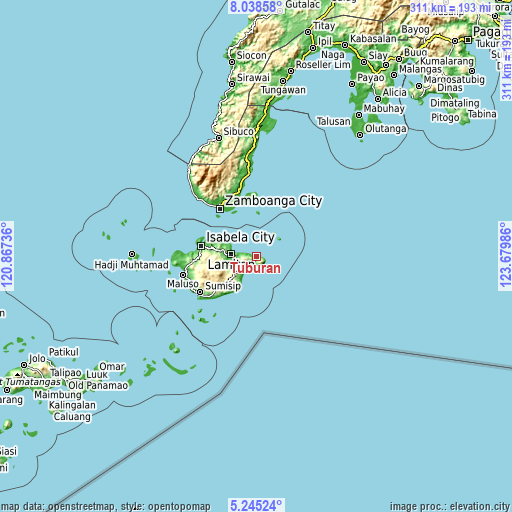 Topographic map of Tuburan