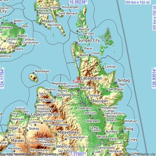 Topographic map of Tubay