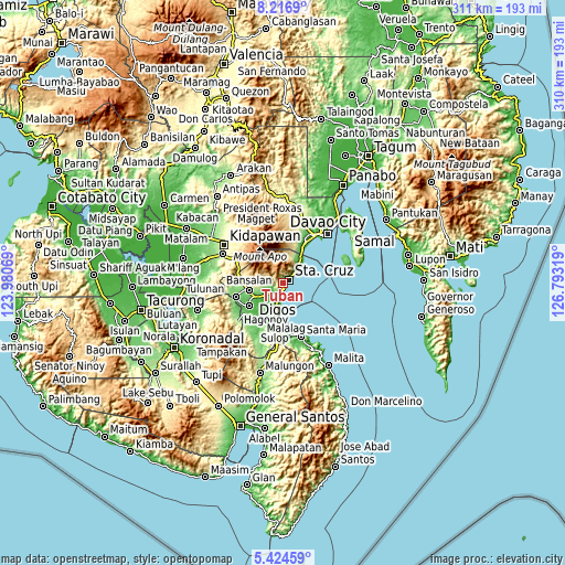 Topographic map of Tuban