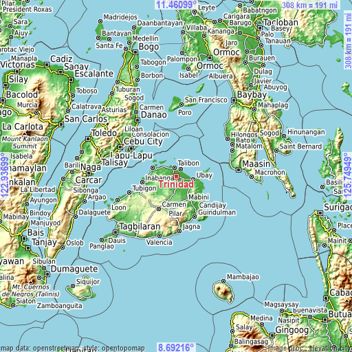 Topographic map of Trinidad