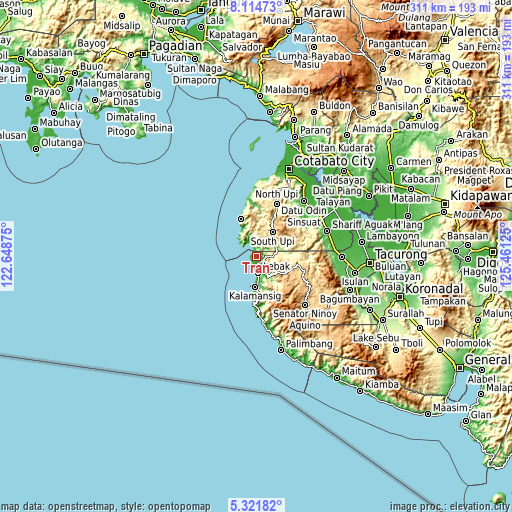 Topographic map of Tran