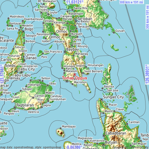 Topographic map of Tomas Oppus