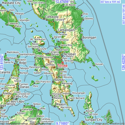 Topographic map of Tolosa