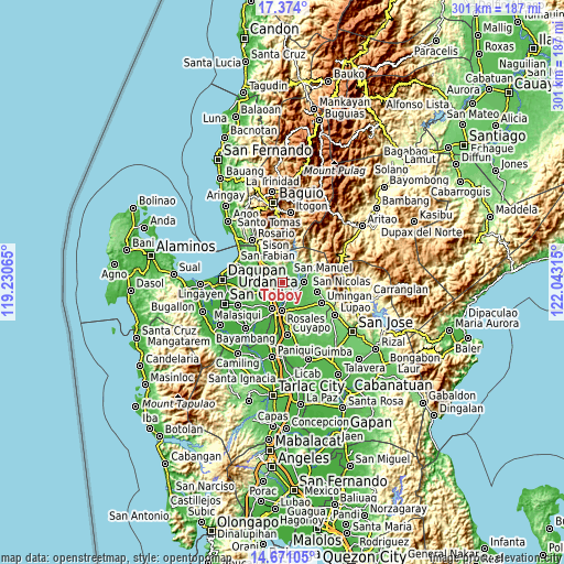 Topographic map of Toboy