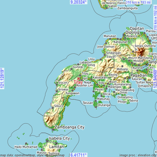 Topographic map of Titay