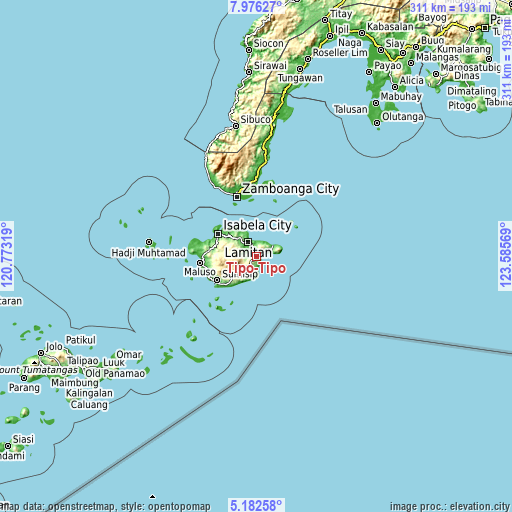 Topographic map of Tipo-Tipo