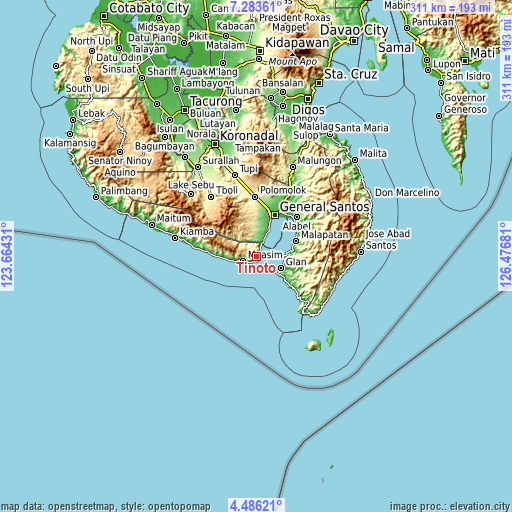 Topographic map of Tinoto