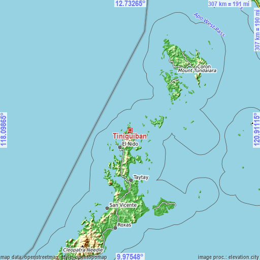 Topographic map of Tiniguiban