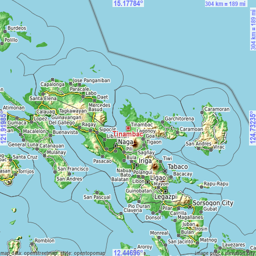 Topographic map of Tinambac