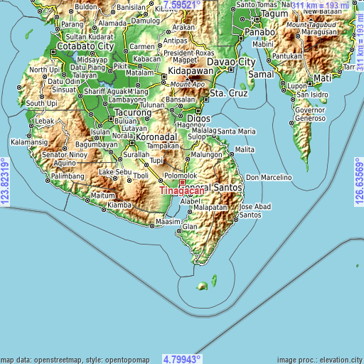 Topographic map of Tinagacan