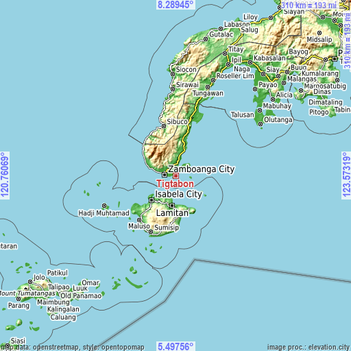 Topographic map of Tigtabon