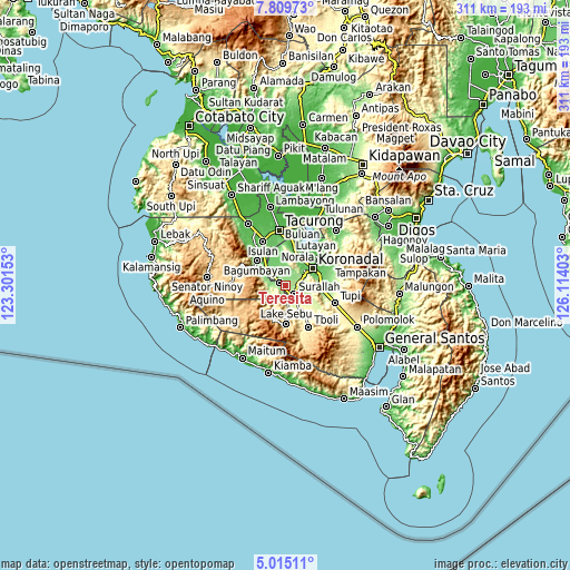 Topographic map of Teresita