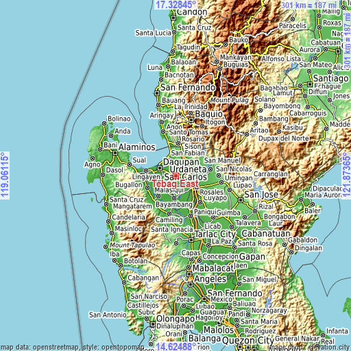 Topographic map of Tebag East