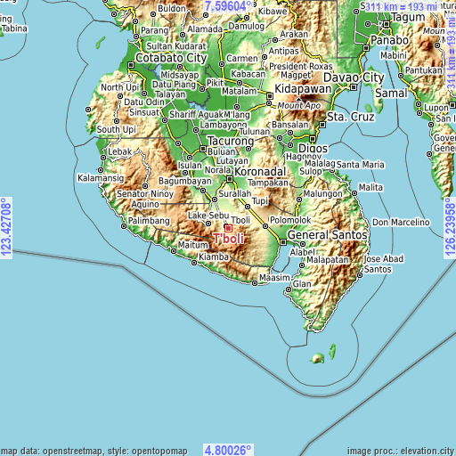 Topographic map of T'boli