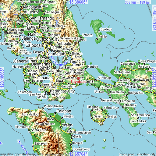 Topographic map of Tayabas