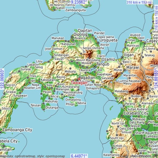 Topographic map of Tawagan