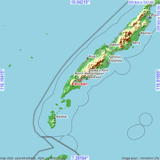 Topographic map of Tarusan