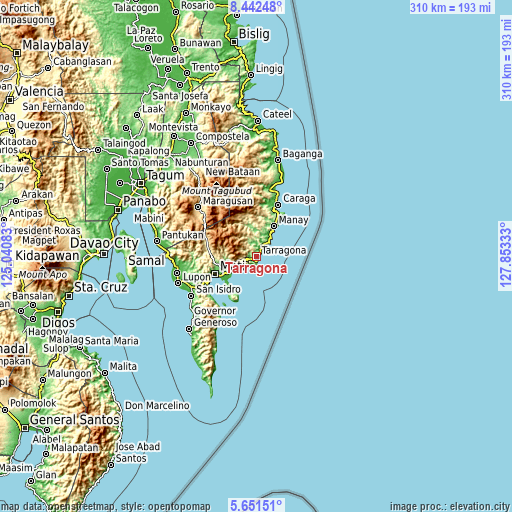 Topographic map of Tarragona