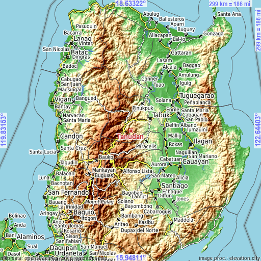 Topographic map of Tanudan