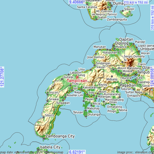 Topographic map of Tampilisan