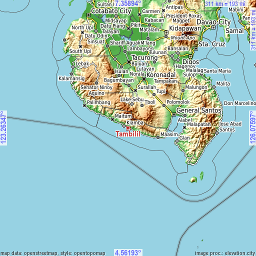 Topographic map of Tambilil