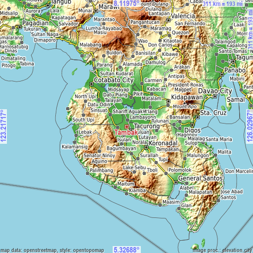 Topographic map of Tambak