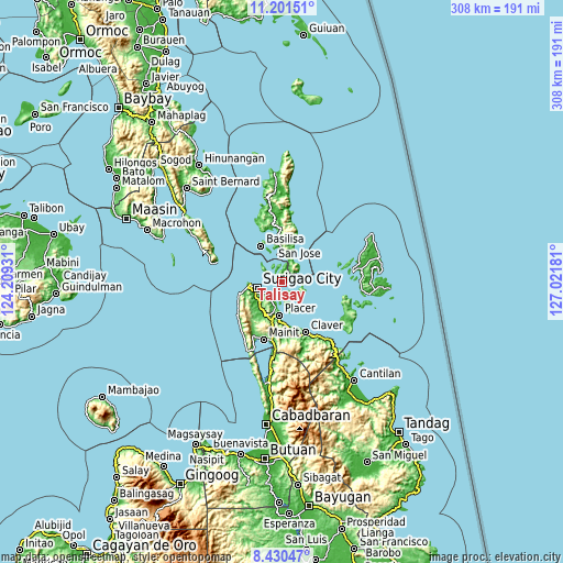 Topographic map of Talisay