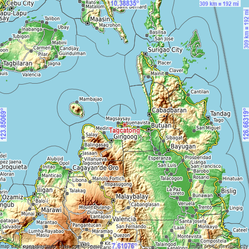 Topographic map of Tagcatong