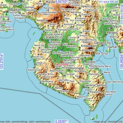 Topographic map of Tacurong