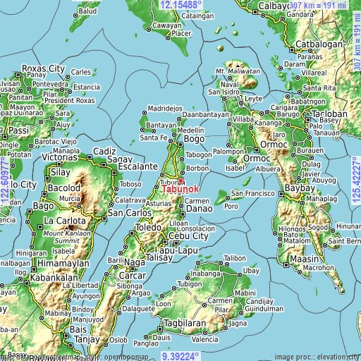 Topographic map of Tabunok