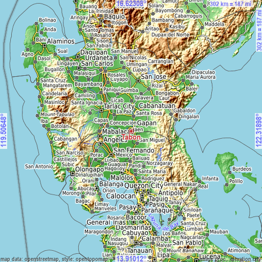 Topographic map of Tabon