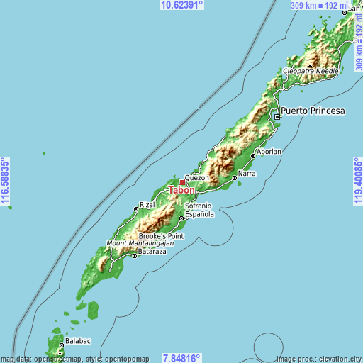 Topographic map of Tabon