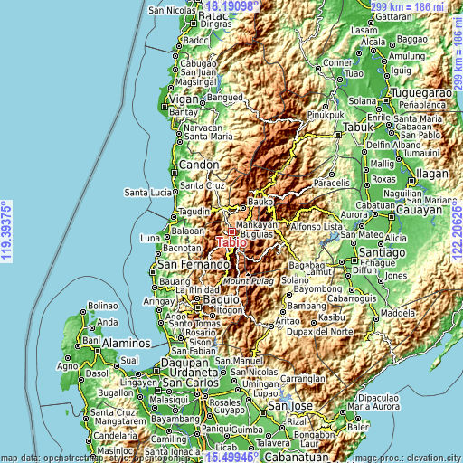 Topographic map of Tabio