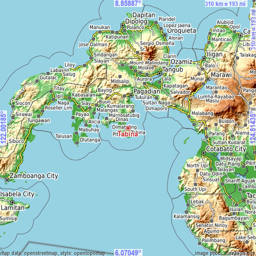 Topographic map of Tabina