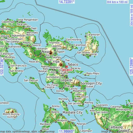 Topographic map of Tabaco